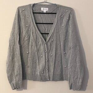 EUC Size Large Elle Rhinestone Accent Grandma Style Cardigan Sweater in Gray